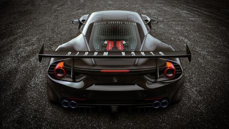 Sleek Black Supercar with Impressive Spoiler Design wallpaper