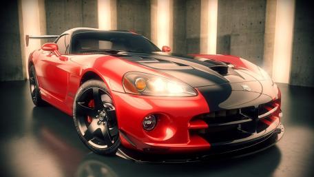 Sleek Red Viper in Modern Showcase wallpaper
