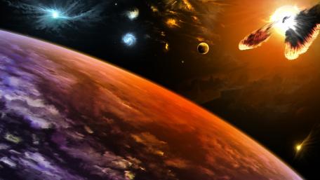 Vibrant Cosmic Odyssey Above a Distant Planet wallpaper