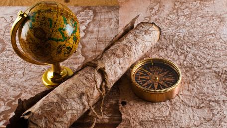 Vintage World Map with Compass and Globe Decor wallpaper