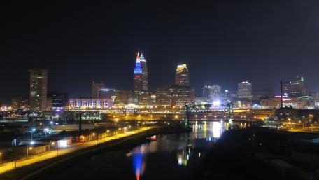 Vibrant Cleveland Skyline at Night Overview wallpaper