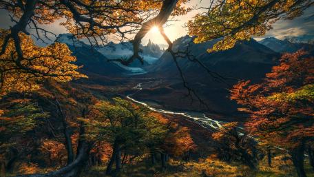 Golden Autumn Serenity Over the River wallpaper