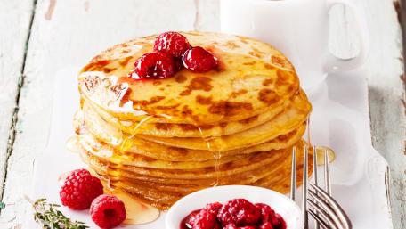Pancakes with Raspberries and Honey Drizzle wallpaper