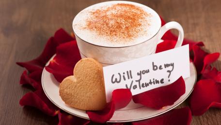 Sweet Valentine’s Invitation with Heart Cookies and Cocoa Coffee wallpaper