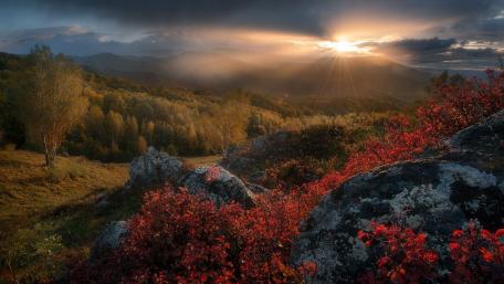 Majestic Sunrise Over Autumn Landscape wallpaper