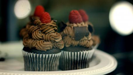 Decadent Chocolate Cupcakes with Raspberries wallpaper