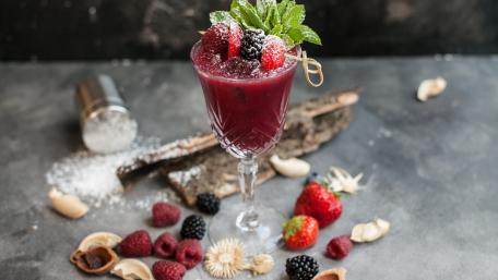 Delicious Berry Smoothie in Elegant Glass wallpaper
