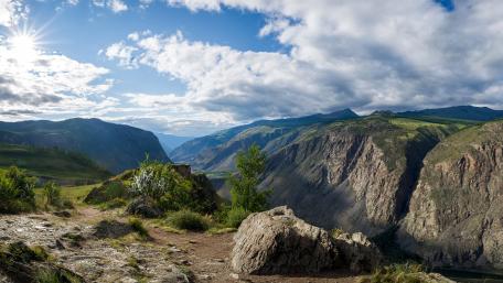 Breathtaking Mountain Landscape under a Blue Sky wallpaper
