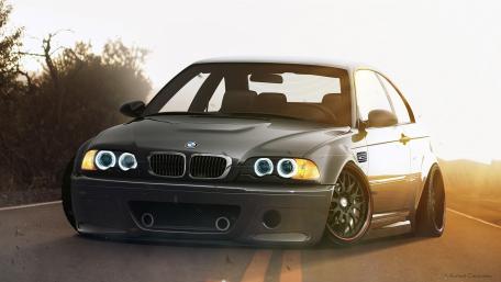 Sleek BMW E46 on a Sunset Road wallpaper