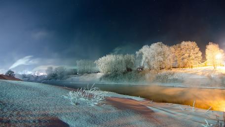 Enchanting Winter Night Scene wallpaper