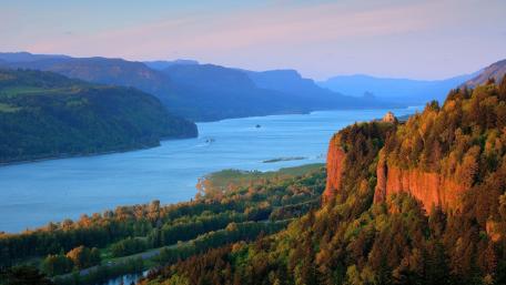 Serene River Valley at Sunset wallpaper