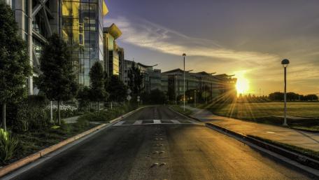 Golden Hour at Cityscape Office Buildings wallpaper