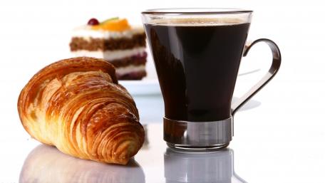 Savory Morning Delights with Coffee and Croissant wallpaper