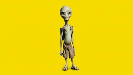 Alien Adventure Awaits in Bright Yellow Background wallpaper