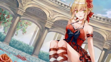 Elegant Anime Maiden in Rose Garden wallpaper