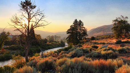 Serene River Sunset in Nature's Embrace wallpaper