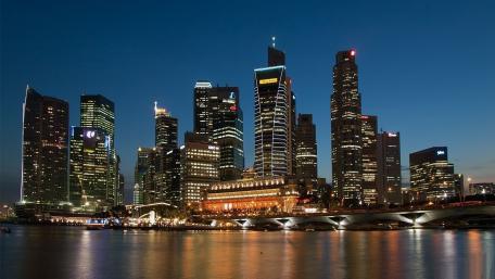 City Skyline at Dusk in Vibrant Colors wallpaper