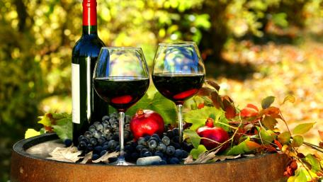 Elegant Wine and Grapes Scene wallpaper