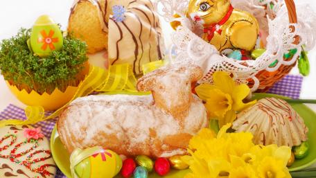 Festive Spring Celebration with Colorful Treats and Decorations wallpaper