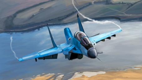 Fierce Blue Fighter Jet in Flight wallpaper