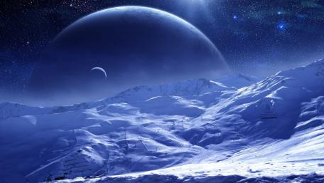 Mystical Snowy Landscape Under Celestial Dreams wallpaper