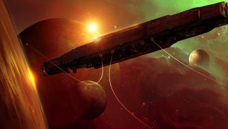 Galactic Odyssey of a Starship Exploring New Worlds wallpaper