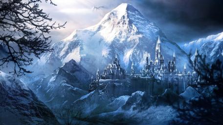 Majestic Winter Castle in a Fantasy Realm wallpaper