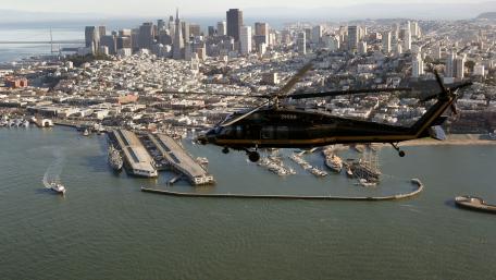 Black Hawk Helicopter Flies Over San Francisco wallpaper