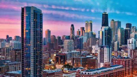 Vibrant City Skyline at Dusk wallpaper