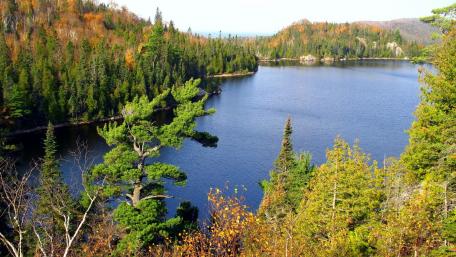 Serene Lakeside Landscape in Autumn Colors wallpaper