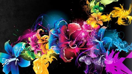 Vibrant Floral Explosion in Abstract Design wallpaper