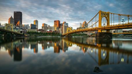 Golden Bridge Over Still Waters in Pittsburgh wallpaper