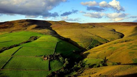 Vibrant Green Hills Under a Blue Sky wallpaper