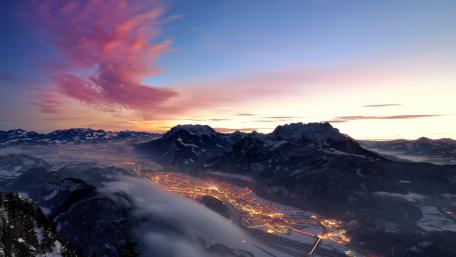 Majestic Mountain Sunrise Over Serene Valley View wallpaper