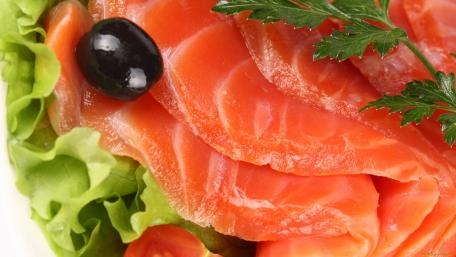 Fresh Salmon on a Bed of Greens with Olive wallpaper