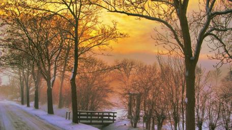 Winter Sunset Serenity Over Snowy Landscape wallpaper