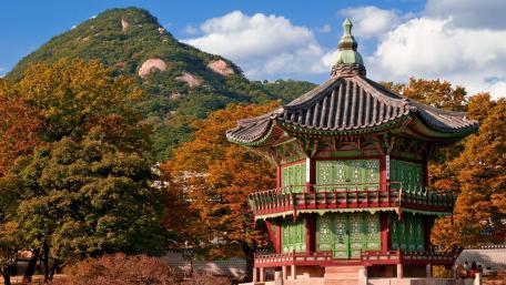 Serene City Landscape with Traditional Architecture and Nature Surroundings wallpaper