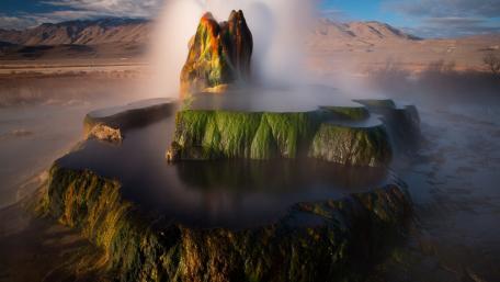 Vibrant Hot Springs in Serene Landscape wallpaper