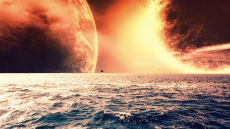 Cosmic Dreamscape Over Ocean Waves wallpaper