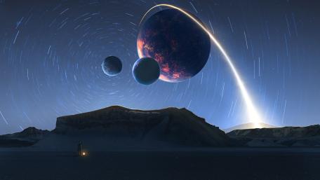 Cosmic Journey Through Futuristic Realms wallpaper
