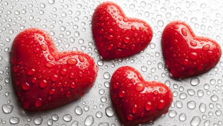 Hearts Amidst Raindrops Create Love's Essence wallpaper