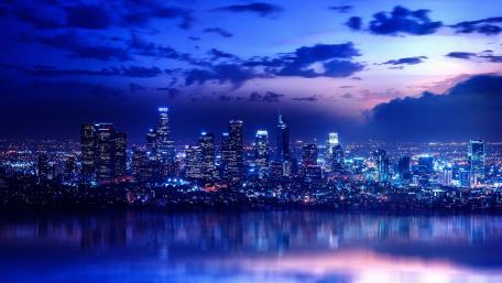 Stunning Blue Cityscape at Dusk wallpaper