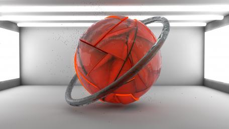 Dynamic Red Sphere in a Futuristic Space wallpaper