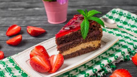 Delicious Slice of Chocolate Strawberry Cake wallpaper