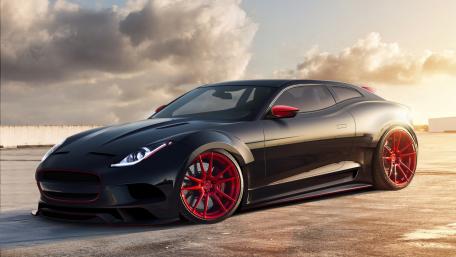 Sleek Black Sports Car with Bold Red Accents wallpaper