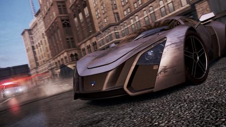 Sleek Supercar in Urban Chase Scene wallpaper