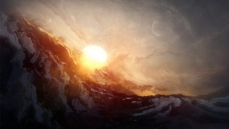 Radiant Sunset Over Majestic Waves wallpaper