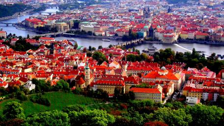 Vibrant Aerial View of a Historic Cityscape wallpaper