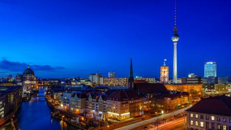Berlin's Night Skyline in Vibrant Colors wallpaper