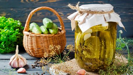 Fresh Homemade Pickles and Ingredients Showcase wallpaper